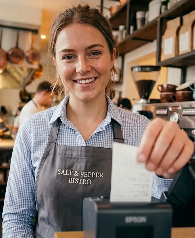 Medewerker rekent een bestelling af bij de kassa